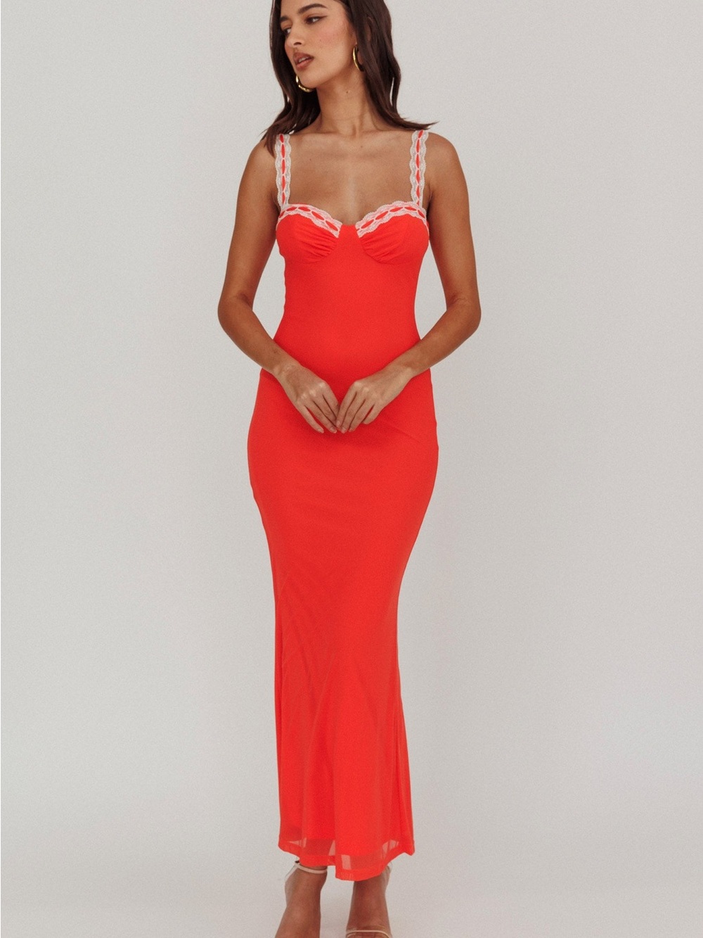 Selfie Leslie Red Lace-Trim Maxi Dress